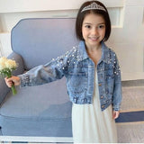 Girls' Pearl-Embellished Denim Jacket