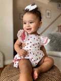 Ruffle Sleeve Valentine Baby Romper | White | Red | Hearts