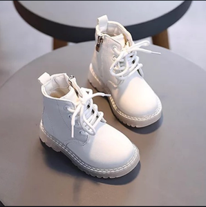 White & Black Leather Lace-Up Boots for Babies & Toddlers