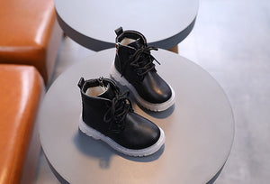 White & Black Leather Lace-Up Boots for Babies & Toddlers