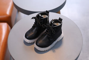 White & Black Leather Lace-Up Boots for Babies & Toddlers