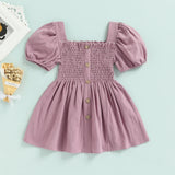 Puff Sleeve Button-Up Summer Dress