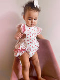 Ruffle Sleeve Valentine Baby Romper | White | Red | Hearts