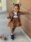 Cheetah 2 Piece Dress & Jacket Set | Girls Cheetah Outfit | Girls Fall Winter Dress